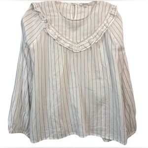 Sale🖤Madewell Women’s Cotton White Striped Peasant Top Size Medium Long Sleeve